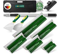 Art Color Juego de espátulas profesionales en maletín - 4 x espátulas de superficie (250 mm, 400 mm, 600 mm, 800 mm), incluye cuchillas de repuesto, 2 espátulas de mano, barra telescópica de aluminio,