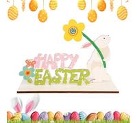 Art Craft Decor Holiday Favor - Decoración De Mesa De Feliz Pascua, Cartel De Madera De Feliz Pascua | Decoración De Letrero De Conejito De Flores De Pascua De Madera, Centros De Mesa