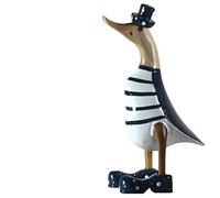 ART-CRAFT Figura decorativa de madera con diseño de pato y pato de madera de teca, color azul, pintado a mano, 25 cm de alto