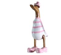 ART-CRAFT Figura decorativa de madera de pato con raíz de bambú y teca, pintada a mano, 25 cm, color rosa