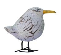 ART-CRAFT Gaviota decorativa tallada a mano, estilo shabby chic, escultura marítima de madera, 12 cm de alto