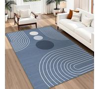Art Deco - Alfombra decorativa geométrica moderna, azul, blanco, gris, 180 x 240 cm, alfombra decorativa para dormitorio, cocina, sala de estar, pasillo, Rug for Living Room
