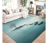 Art Déco Alfombras para Sala de Estar - Grandes Árboles Lago Camino. Alfombra Estampada Lavable, Azul Alfombra Suave de Pelo Corto para Dormitorio Cocina Oficina 60 x 90 cm