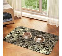 Art Deco Black Champaigne Gold Scales Seashells,Waterproof Pet Feeding Mat,PU Leather Placemats for Cat Dog Water Bowl,Food Mats,40x60cm