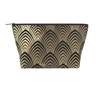 Art Déco Champaigne Negro Escamas de Oro Conchas marinas, Bolsa de artículos de tocador Bolsa de Maquillaje Bolsa de cosméticos Bolsa de artículos de tocador de Viaje portátil