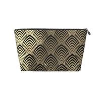 Art Déco Champaigne Negro Escamas de Oro Conchas marinas, Bolsa de artículos de tocador Bolsa de Maquillaje Bolsa de cosméticos Bolsa de artículos de tocador de Viaje portátil