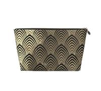 Art Déco Champaigne Negro Escamas de Oro Conchas Marinas, Bolsa de Maquillaje Bolsa de cosméticos Bolsa de artículos de tocador de Viaje portátil Bolsa de artículos de tocador
