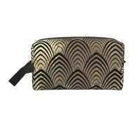 Art Déco Champaigne Negro Escamas de Oro Conchas Marinas, Bolsa de Maquillaje Bolsa de cosméticos Bolsa de artículos de tocador de Viaje portátil Organizador de Bolsa de Maquillaje