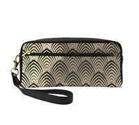 Art Déco Champaigne Negro Escamas de Oro Conchas Marinas, Bolsa de Maquillaje Bolsa de cosméticos Bolsa de Aseo de Viaje portátil Estuche de Cuero para Mujeres y niñas