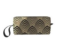 Art Déco Champaigne Negro Escamas de Oro Conchas Marinas, Bolsa de Maquillaje Bolsa de cosméticos Bolsa de artículos de tocador de Viaje portátil Bolsa de Maquillaje
