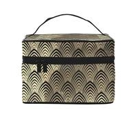 Art Déco Champaigne Negro Escamas de Oro Conchas Marinas, Bolsa de Maquillaje Bolsa de cosméticos Bolsa de Aseo de Viaje portátil Estuche para lápices