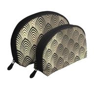Art Déco Champaigne Negro Escamas de Oro Conchas Marinas, Bolsa de Maquillaje de Concha, Monedero pequeño para Mujer, Bolsa de artículos de tocador, Bolsa de cosméticos, 2 Piezas