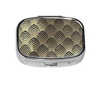 Art Déco Champaigne negro Escamas de oro Conchas marinas, Pastillero cuadrado para bolsillo o monedero, pequeño contenedor de pastillas, organizador de pastillas de viaje