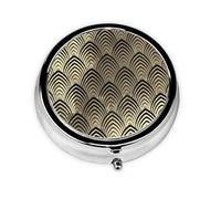 Art Déco Champaigne negro Escamas de oro Conchas marinas, Pastillero, Pastillero redondo Pequeño contenedor de pastillas Organizador de pastillas de viaje