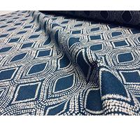 Art Deco Damasco Rombos Tela Floral Algodón Material para Cortinas Tapicería Decoración del Hogar - 140 cm de ancho, se vende por metros (1 metro) (azul marino)