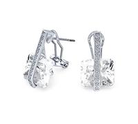 Art Deco Estilo Cuadrado De Piedras Preciosas De Circonio Cúbico AAA Rectángulo Claro Simulado Esmeralda Corte CZ Pendientes De Gota Para Mujeres Plateado Omega Volver Piedra De Nacimiento De Abril