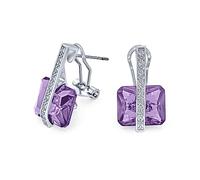Art Deco Estilo Cuadrado De Piedras Preciosas De Circonio Cúbico AAA Rectángulo Simulado Lavanda Alejandrita Esmeralda Corte CZ Pendientes De Gota Plateado Omega Volver Junio Piedra De Nacimiento