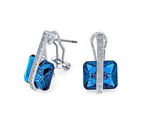 Art Deco Estilo Cuadrado De Piedras Preciosas De Circonio Cúbico AAA Rectángulo Simulado Londres Azul Topacio Esmeralda Corte CZ Pendientes De Gota Para Las Mujeres Plateado Omega Volver