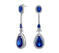 Art Deco Estilo De Circonio Cúbico Lágrima Declaración De Moda CZ Simulado Real Azul Zafiro Pendientes De Araña Para Las Mujeres Prom Plata Plateada