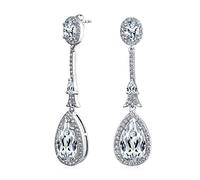 Art Deco Estilo De Circonio Cúbico Largo Lágrima Declaración De Moda Nupcial AAA CZ Claro Pendientes Colgantes Para Las Mujeres Novia Prom Desfile Plateado