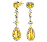 Art Deco Estilo De La Boda De Canarias Amarillo AAA Cubic Zirconia Halo Largo Solitario Pera Lágrima CZ Declaración Colgar Pendientes De Araña Para Mujeres Desfile De Novias Fiesta Chapado En Oro
