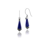 Art Déco Estilo Lapis Lazuli & Marcasita Pendientes Plata de Ley 925