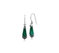 Art Déco Estilo Verde Calcedonia Y Marcasita Pendientes Plata de Ley 925