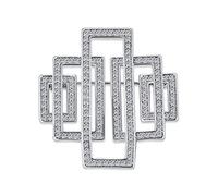 Art Deco Estilo Vintage Grande Rectangular Pave Cubic Zirconia Broche Para Mujer Plata Tono Rodio Chapado En Latón