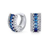 Art Deco Estilo Zafiro Azul Simulado Aaa Cz Borde Cúbico Zirconia Mini Pendientesde Aro Huggie Para Mujeres Boda Dama De Honor Cocktail Prom Holiday Formal Party Plateado 0.5In Diametro