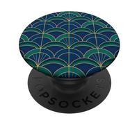Art Deco Fan Pattern Vintage Style Blue Green PopSockets PopGrip Adhesivo