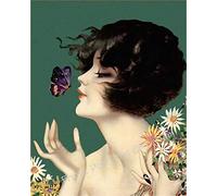 Art Deco Flapper Roaring 20S Jazz Age Butterfly Pin Up Girl with Flowers Cafe, Bar, Home Patio Wall Poster 20.3x30.5 cm