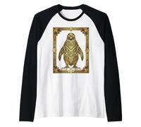 Art Deco Penguin Geometric Stylized Design Camiseta Manga Raglan