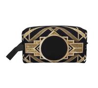 Art Deco Vintage Era El Gran Gatsby Oro Negro Patrón, Bolsa de Maquillaje Bolsa de cosméticos Bolsa de artículos de tocador de Viaje portátil Organizador de Bolsa de Maquillaje