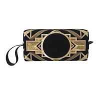Art Deco Vintage Era El Gran Gatsby Oro Negro Patrón, Bolsa de Maquillaje Bolsa de cosméticos Bolsa de artículos de tocador de Viaje portátil Bolsa de Maquillaje