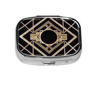 Art Deco Vintage Era El Gran Gatsby Oro Negro Patrón, Pastillero cuadrado para bolsillo o monedero, pequeño contenedor de pastillas, organizador de pastillas de viaje