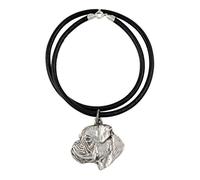 Art-Dog Colgante para Perro Chapado en Plata con Correa de Cuero - Collar para Perro en Estuche Elegante - Collares para Perros de Plata - Joyas para Razas de Perros - Boxer uncropped
