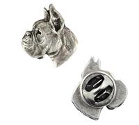 Art-Dog Edición única Insignia de Perro de Plata Elegante Ataúd - Hecha a Mano Plateada - Broches Mujer - Broche de Plata - Boxer I - 2x1,7x2cm