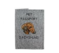 Art-Dog Funda para Pasaporte para Perros - Funda de Fieltro Hecha a Mano con Patrón Bordado - Funda para Pasaporte de Viaje para Mascotas para Perros - 17x12,5cm - Dachshund I