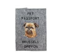 Art-Dog Funda para Pasaporte para Perros - Funda de Fieltro Hecha a Mano con Patrón Bordado - Funda para Pasaporte de Viaje para Mascotas para Perros - 17x12,5cm - Brussels Griffon
