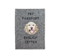 Art-Dog Funda para Pasaporte para Perros - Funda de Fieltro Hecha a Mano con Patrón Bordado - Funda para Pasaporte de Viaje para Mascotas para Perros - 17x12,5cm - English Setter