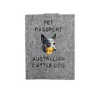 Art-Dog Funda para Pasaporte para Perros - Funda de Fieltro Hecha a Mano con Patrón Bordado - Funda para Pasaporte de Viaje para Mascotas para Perros - 17x12,5cm - Australian Cattle Dog