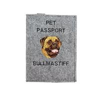 Art-Dog Funda para Pasaporte para Perros - Funda de Fieltro Hecha a Mano con Patrón Bordado - Funda para Pasaporte de Viaje para Mascotas para Perros - 17x12,5cm - Bullmastiff