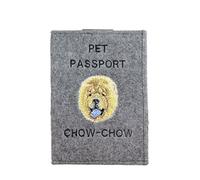 Art-Dog Funda para Pasaporte para Perros - Funda de Fieltro Hecha a Mano con Patrón Bordado - Funda para Pasaporte de Viaje para Mascotas para Perros - 17x12,5cm - Chow-Chow