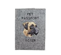 Art-Dog Funda para Pasaporte para Perros - Funda de Fieltro Hecha a Mano con Patrón Bordado - Funda para Pasaporte de Viaje para Mascotas para Perros - 17x12,5cm - Boxer II