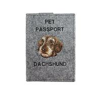 Art-Dog Funda para Pasaporte para Perros - Funda de Fieltro Hecha a Mano con Patrón Bordado - Funda para Pasaporte de Viaje para Mascotas para Perros - 17x12,5cm - Dachshund II