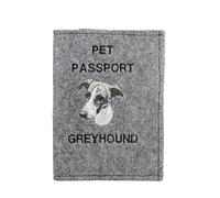 Art-Dog Funda para Pasaporte para Perros - Funda de Fieltro Hecha a Mano con Patrón Bordado - Funda para Pasaporte de Viaje para Mascotas para Perros - 17x12,5cm - Greyhound