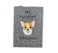 Art-Dog Funda para Pasaporte para Perros - Funda de Fieltro Hecha a Mano con Patrón Bordado - Funda para Pasaporte de Viaje para Mascotas para Perros - 17x12,5cm - Chihuahua II