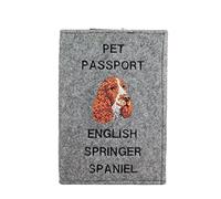 Art-Dog Funda para Pasaporte para Perros - Funda de Fieltro Hecha a Mano con Patrón Bordado - Funda para Pasaporte de Viaje para Mascotas para Perros - 17x12,5cm - English Springer Spaniel
