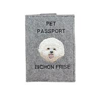 Art-Dog Funda para Pasaporte para Perros - Funda de Fieltro Hecha a Mano con Patrón Bordado - Funda para Pasaporte de Viaje para Mascotas para Perros - 17x12,5cm - Bichon Frise