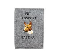 Art-Dog Funda para Pasaporte para Perros - Funda de Fieltro Hecha a Mano con Patrón Bordado - Funda para Pasaporte de Viaje para Mascotas para Perros - 17x12,5cm - Basenji